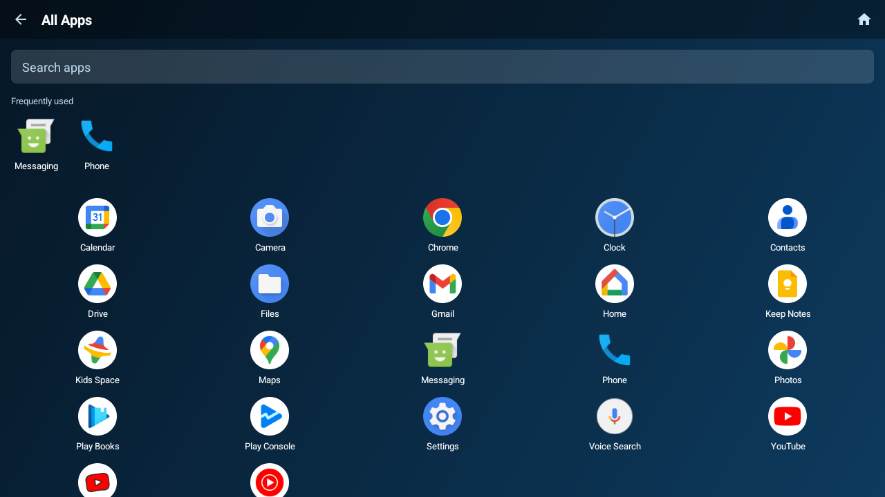 App drawer with a search field, a frequently used row and a grid of installed apps